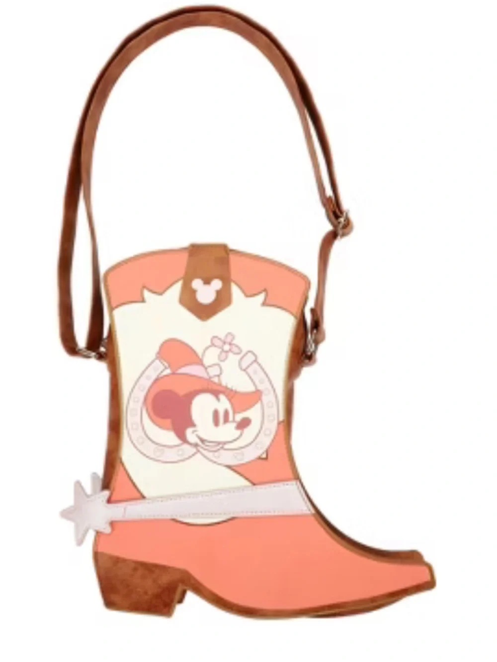 Disney Minnie Mouse Coral and Cream Cowgirl Boot Crossbody Bag